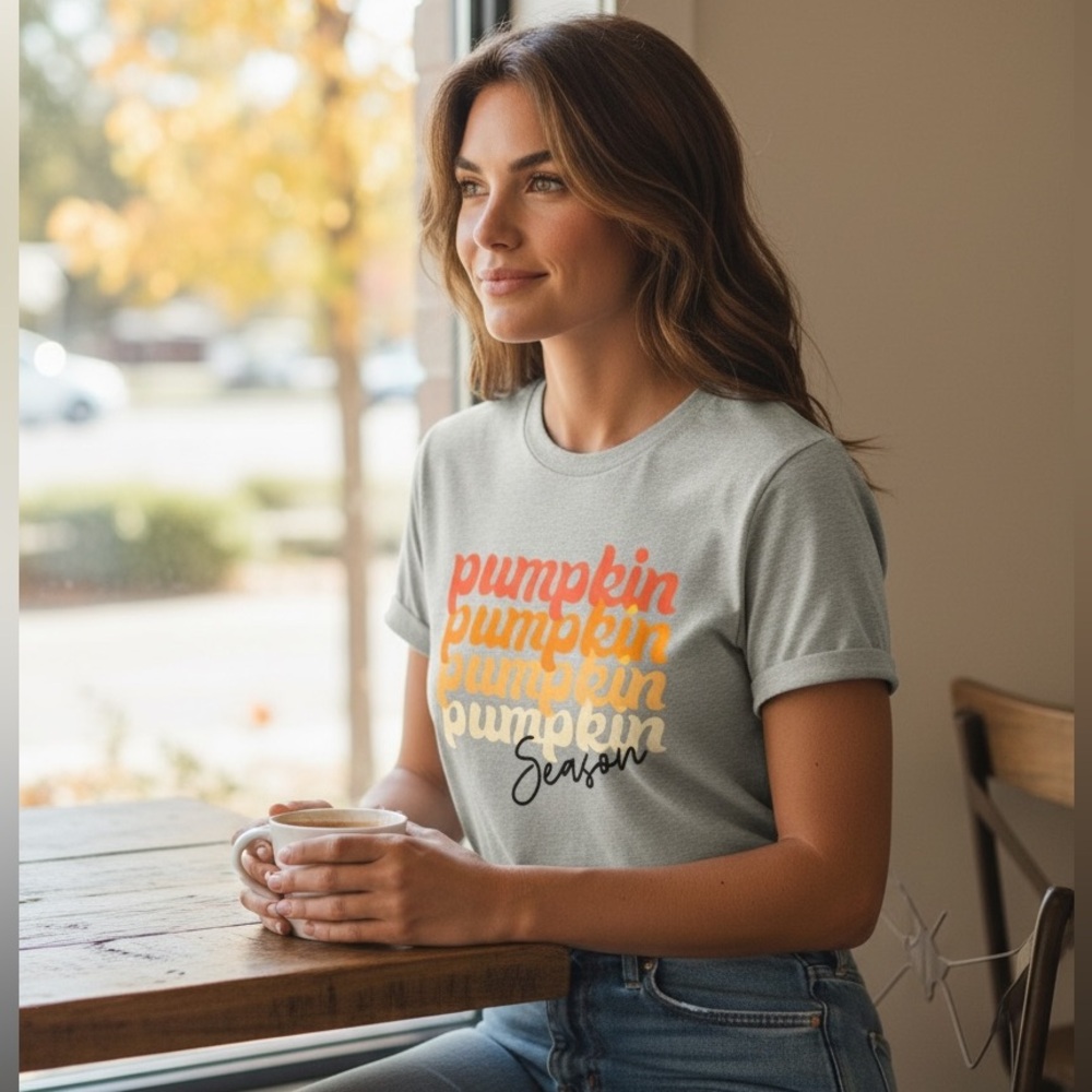 Amazon Women’s Large Gray “Pumpkin Season” Print Shirt 0367